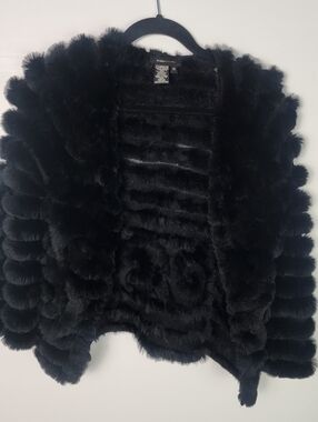 BCBGMaxAzria Plush 77% Rabbit Fur Open-Front Jacket - Black Size XS